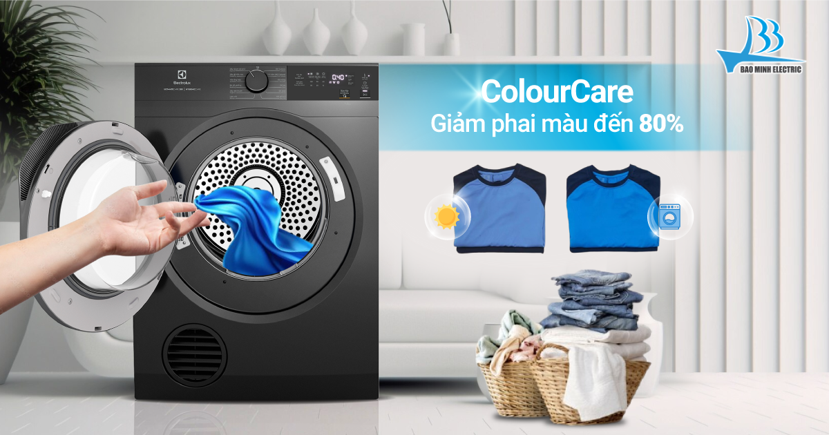 Công nghệ Colour Care của máy sấy ELectrolux giúp giảm phai màu