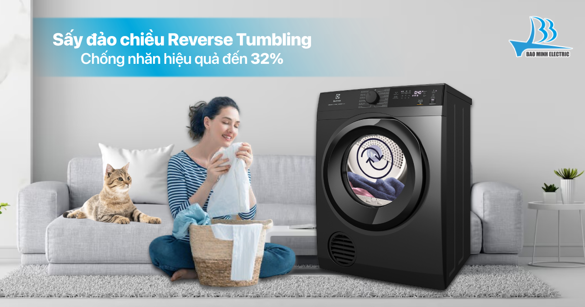 Công nghệ sấy đảo chiều Reverse Tumbling của máy sấy Electrolux