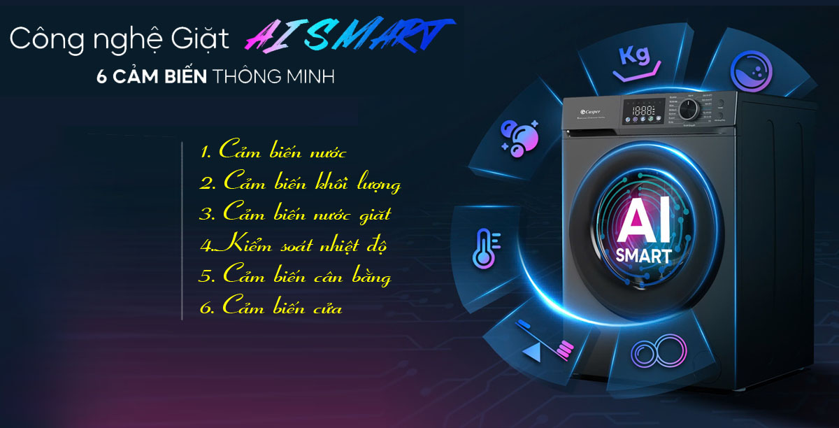 Máy giặt Casper công nghệ AI Smart