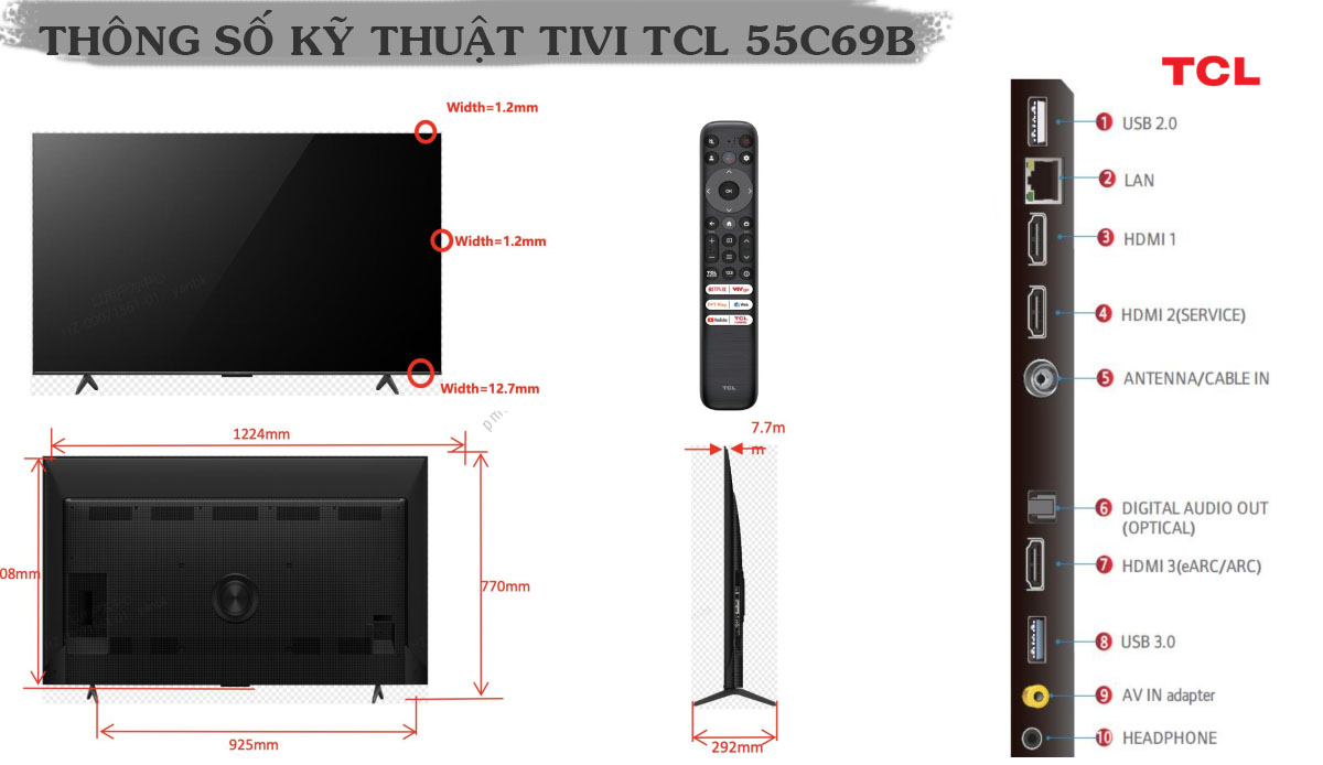 Thông số kỹ thuật Tivi TCL 55C69B