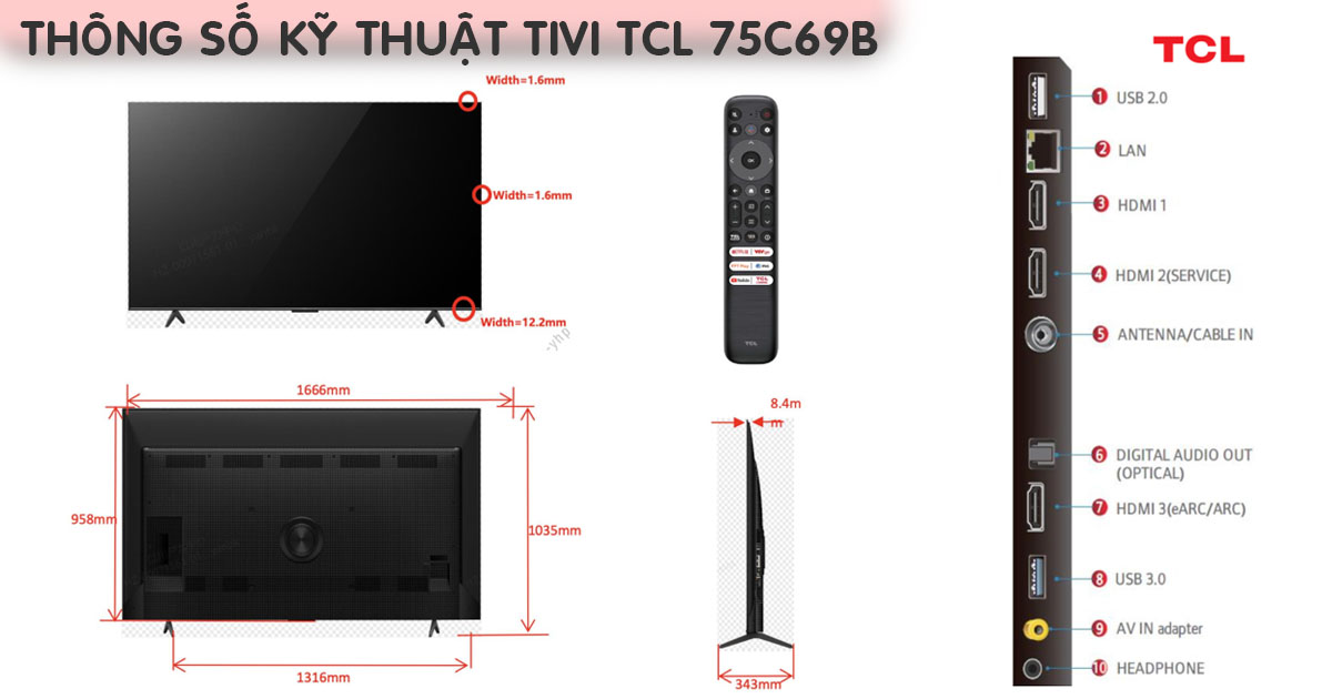 Thông số kỹ thuật Tivi TCL 75C69B