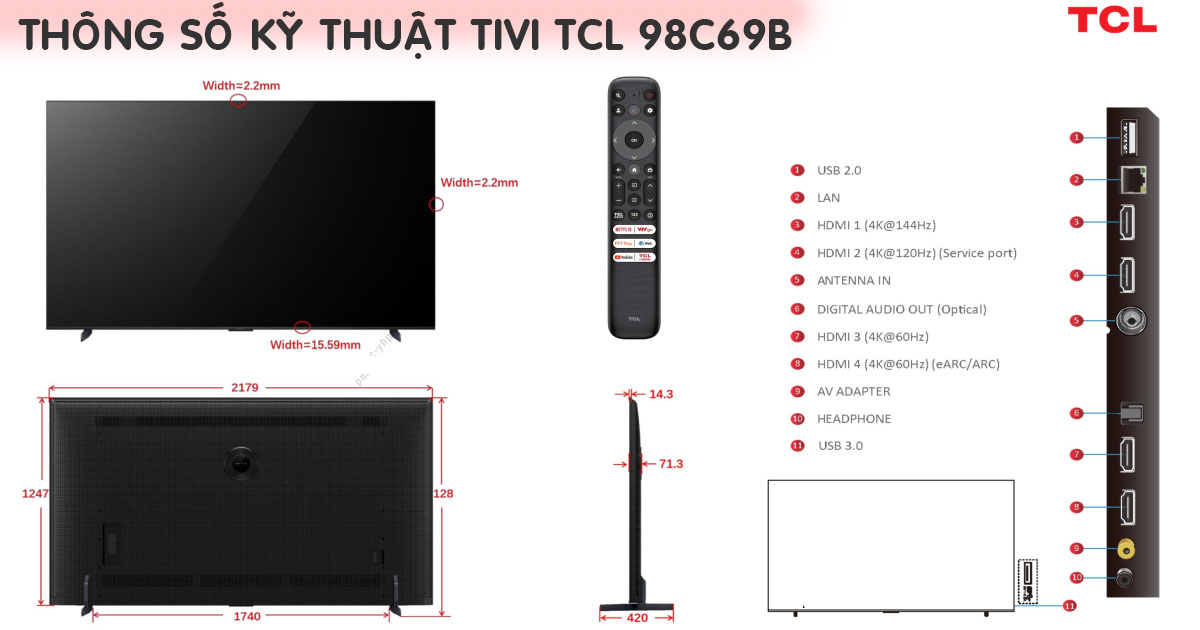 Thông số kỹ thuật tivi TCL 98C69B