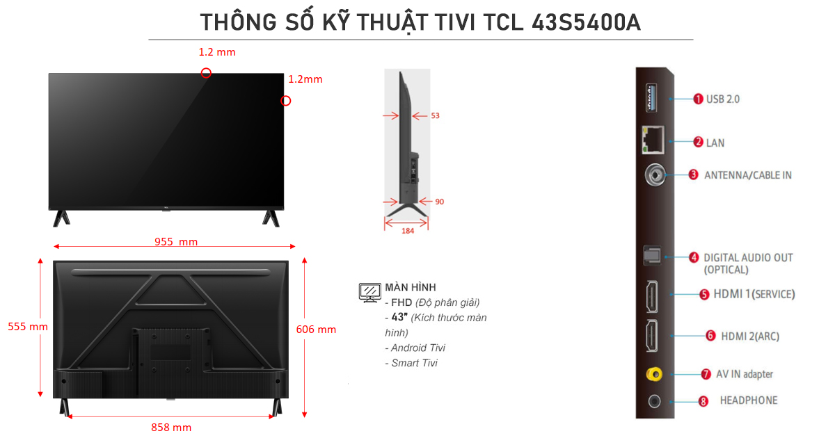 Thông số kỹ thuật Tivi TCL 43S5400A