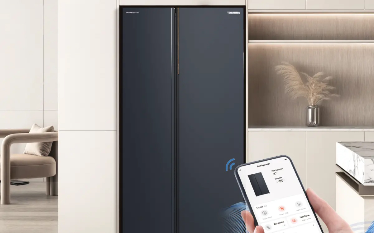 Tủ lạnh side by side Toshiba kết nối wifi điều khiển qua điện thoại Tủ lạnh side by side Toshiba kết nối wifi điều khiển qua điện thoại