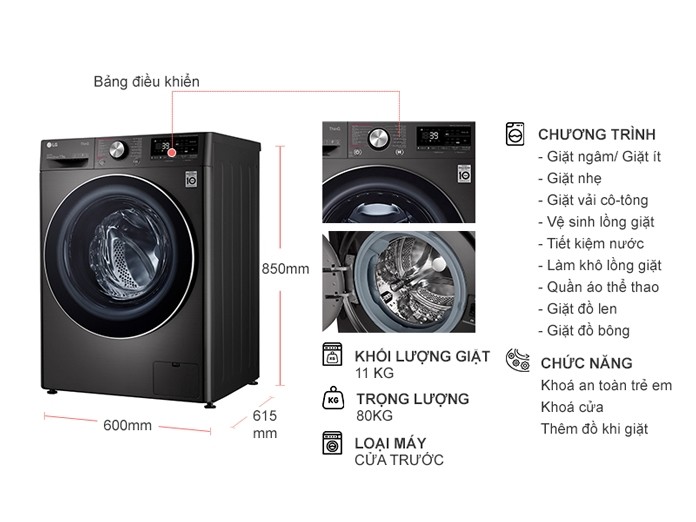 Thông số kỹ thuật Máy giặt LG FV1411S3B
