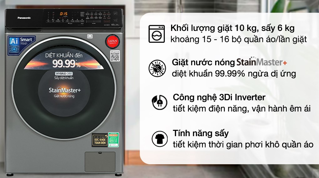 Thông tin về máy giặt sấy Panasonic Inverter 10 kg NA-S106FC1LV