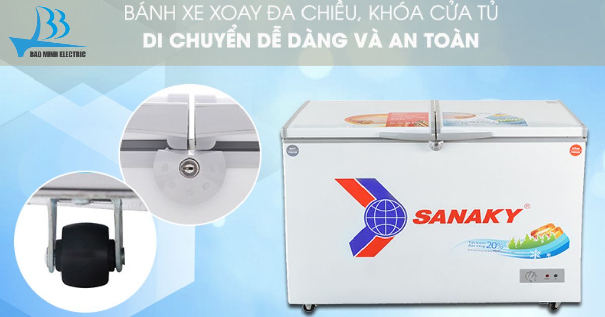 Tủ đông VH3699W1 270L cũng được trang bị bánh xe chịu lực