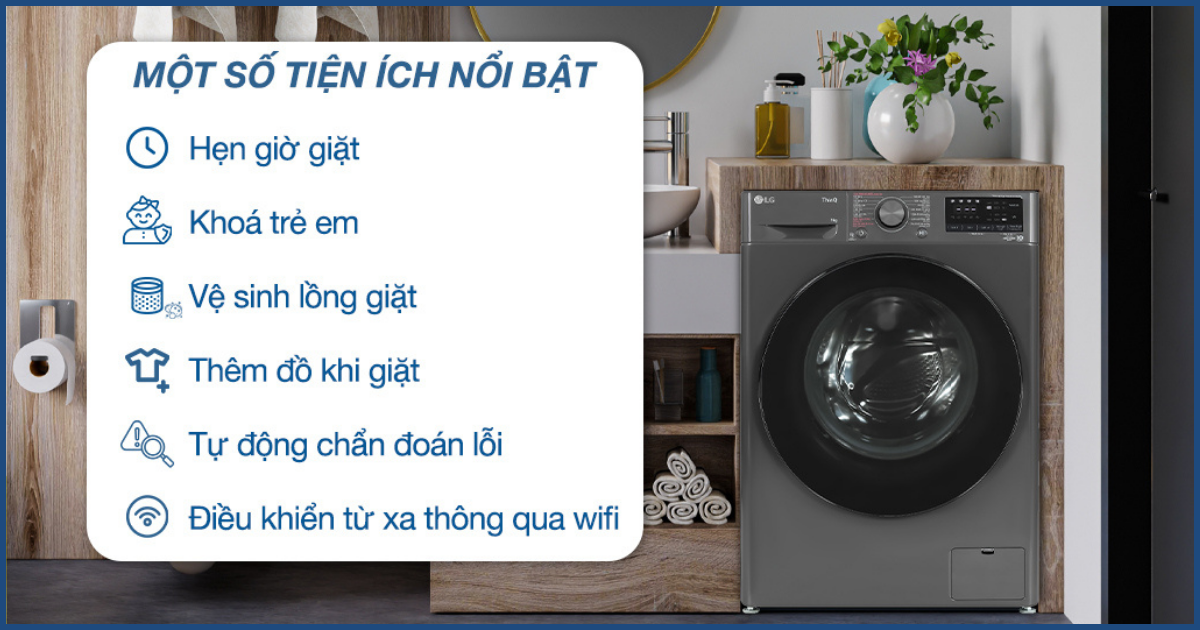 Máy giặt LG FV1409S4M sở hữu đa dạng tiện ích nổi bật