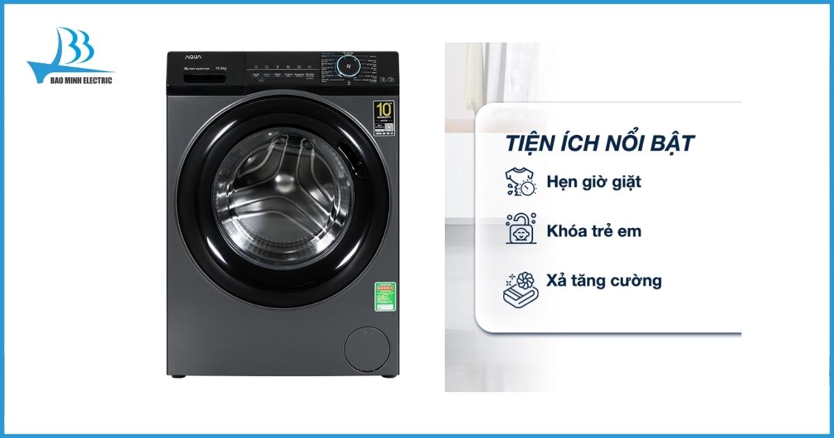 Máy giặt Aqua AQD-A1052J.BK có nhiều tiện ích bổ sung.