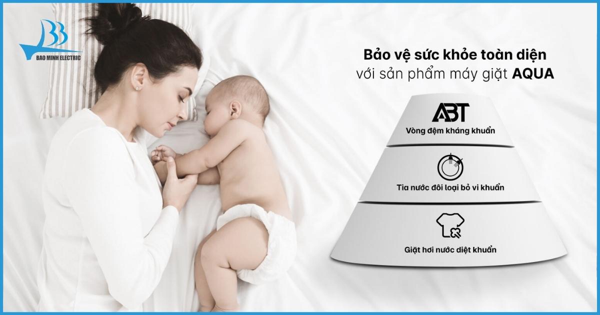 Với vòng đệm ABT, máy giặt Aqua AQD-A1102J.BK sẽ giúp ngăn chặn nấm mốc, vi khuẩn gây mùi phát triển