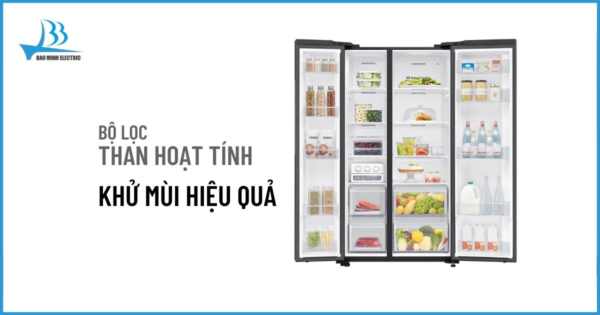 Tủ lạnh Samsung RS62R5001B4/SV sử dụng bộ lọc khử mùi than hoạt tính giúp khử mùi hôi hiệu quả