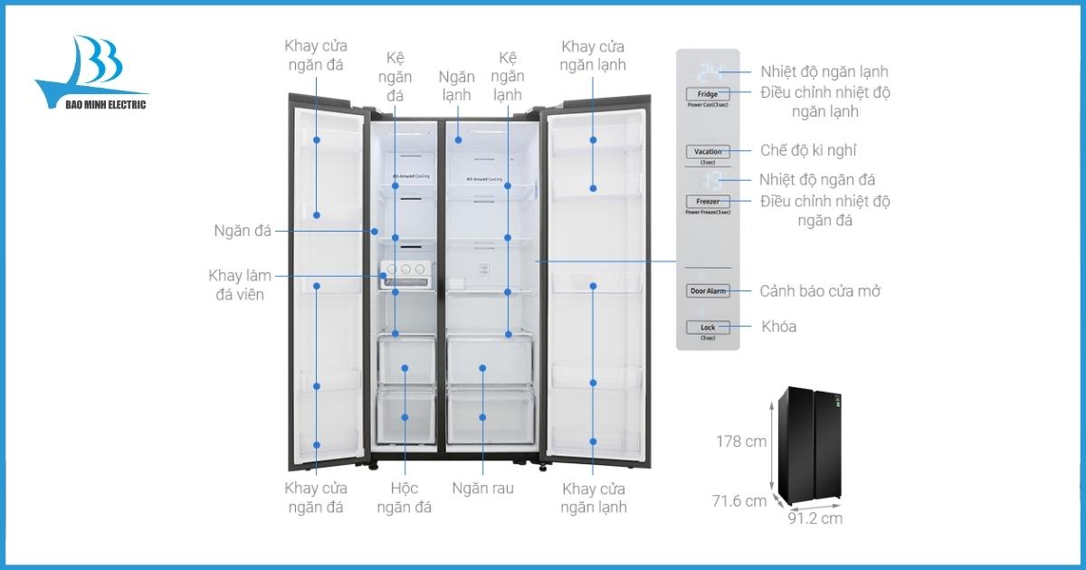Tủ lạnh Samsung RS62R5001B4/SV mang vẻ thiết kế đẳng cấp với nhiều ngăn tủ