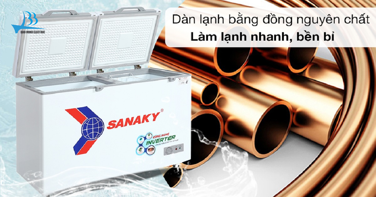 Tủ đông Sanaky VH3699A4K 280L này được trang bị dàn lạnh bằng ống đồng