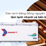 Tủ đông Sanaky được trang bị dàn lạnh làm từ đồng nguyên chất giúp tăng cường hiệu suất làm lạnh