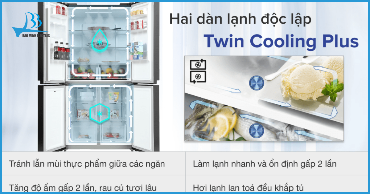 Hai dàn lạnh độc lập Twin Cooling Plus giữ thực phẩm luôn tươi ngon