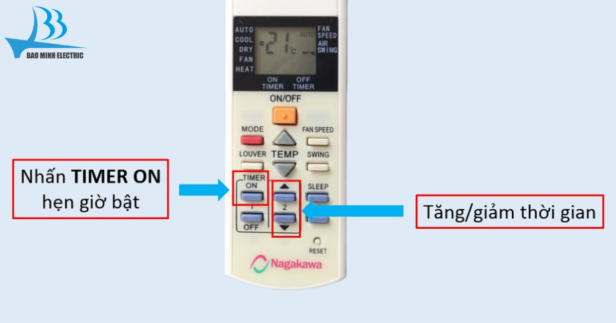 Chế độ hẹn giờ trên điều khiển điều hòa Nagakawa 1 chiều