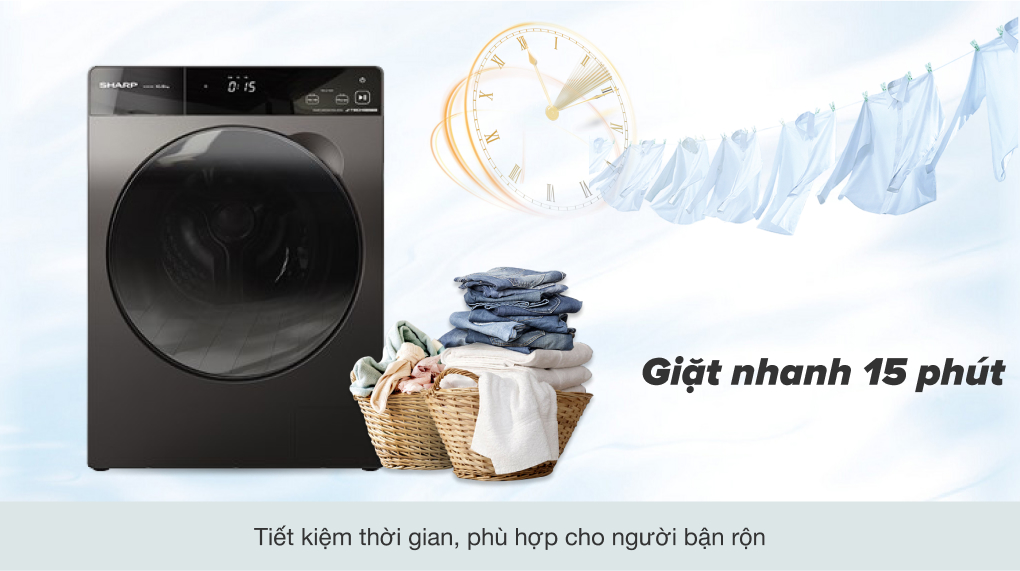 Kích hoạt chế độ giặt nhanh, lồng máy giặt sẽ quay nhanh hơn và tạo áp lực nước tăng cao