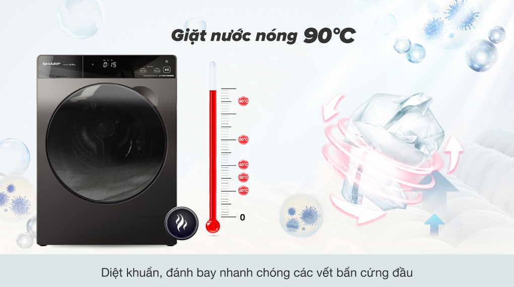 Chế độ giặt nước nóng trên máy giúp dung dịch giặt tan dễ dàng hơn