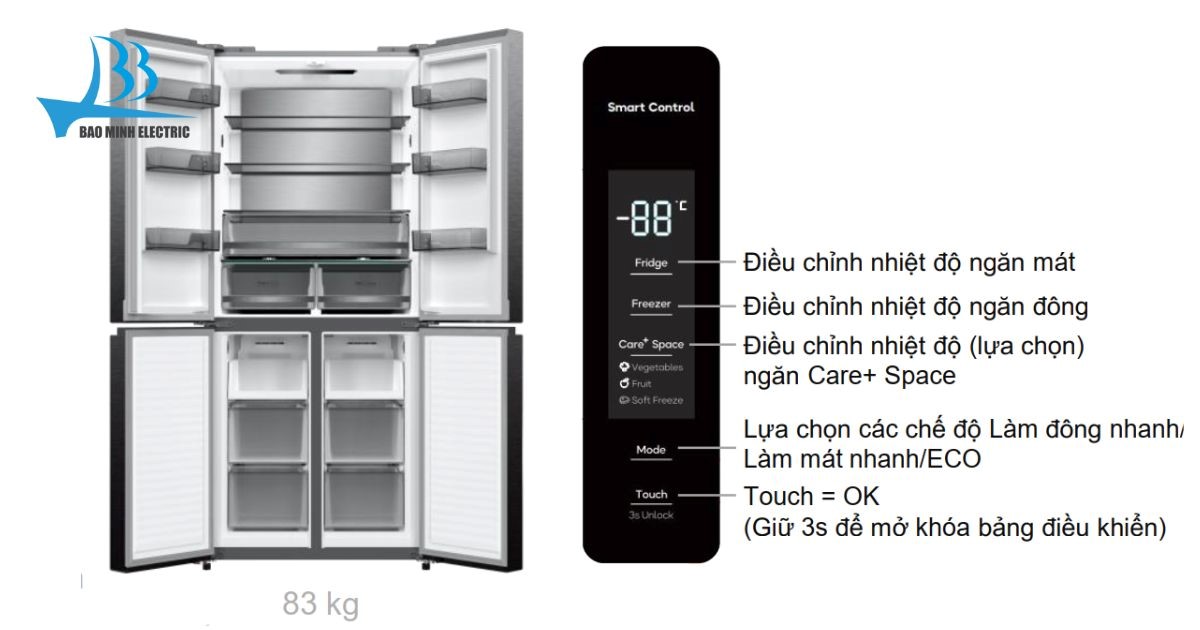 Bảng điều khiển Tủ lạnh Casper 425L RM-430VBM vô cùng dễ sử dụng