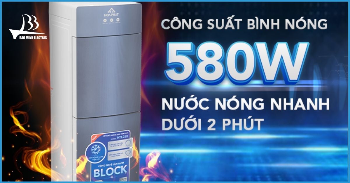 Nước được làm nóng nhanh với công suất bình nóng 580W