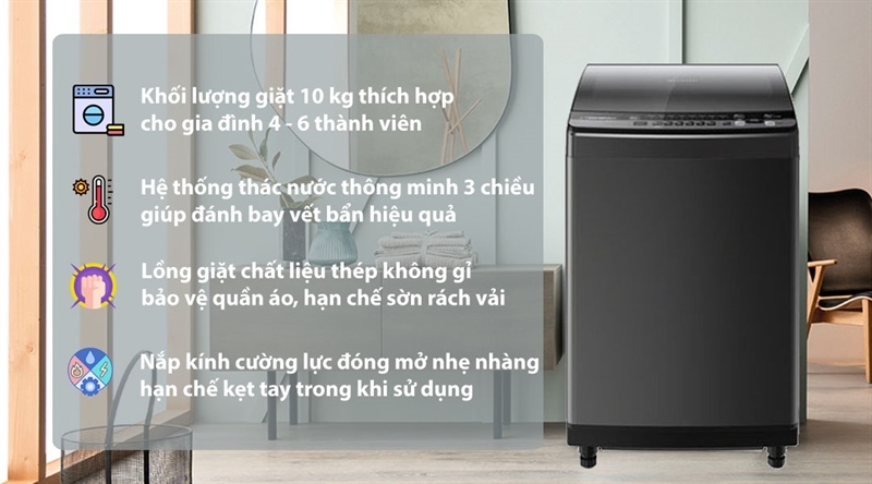Máy giặt Sharp 10 kg ES-Y100HV-S trang bị hệ thống thác nước 3 chiều thông minh