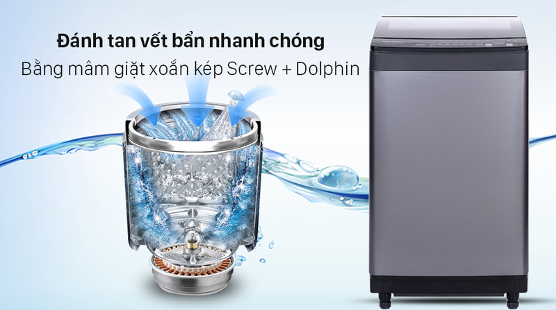 Máy giặt ES-Y100HV-S được trang bị công nghệ mâm giặt xoắn kép SCREW + DOLPHIN