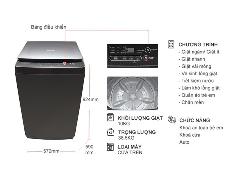 Máy giặt 10 kg ES-Y100HV-S đã tích hợp sẵn 6 chương trình giặt khác nhau