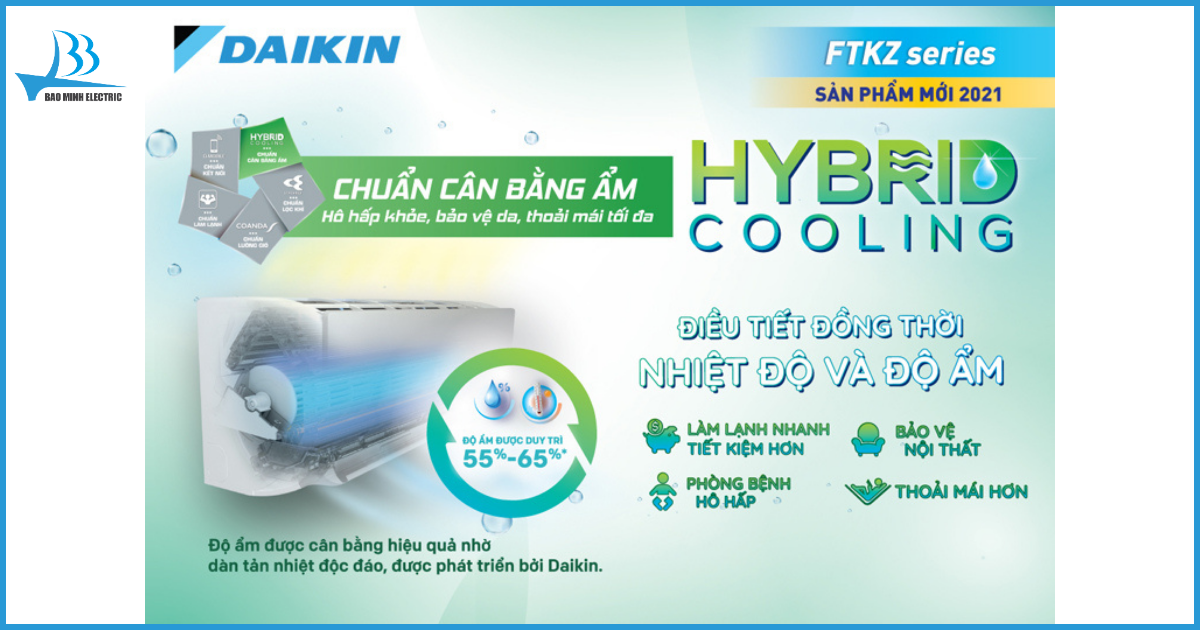 Công nghệ Hybrid Cooling giúp cân bằng độ ẩm mang lại sự thoải mái tối đa cho không gian