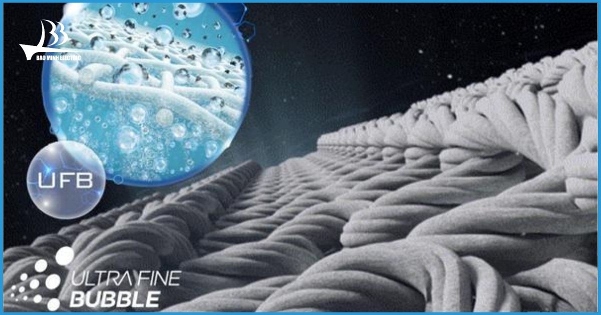 Công nghệ bọt khí nano Ultra Fine Bubble giúp làm sạch tối ưu sợi vải