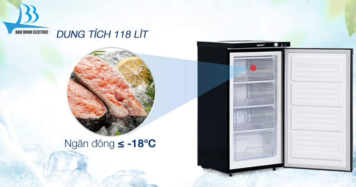 Dung tích 118 lít phù hợp với các hộ gia đình không đông thành viên