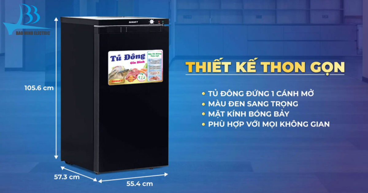 Tủ lạnh dàn nhôm Sanaky có thiết kế dạng đứng gọn nhẹ