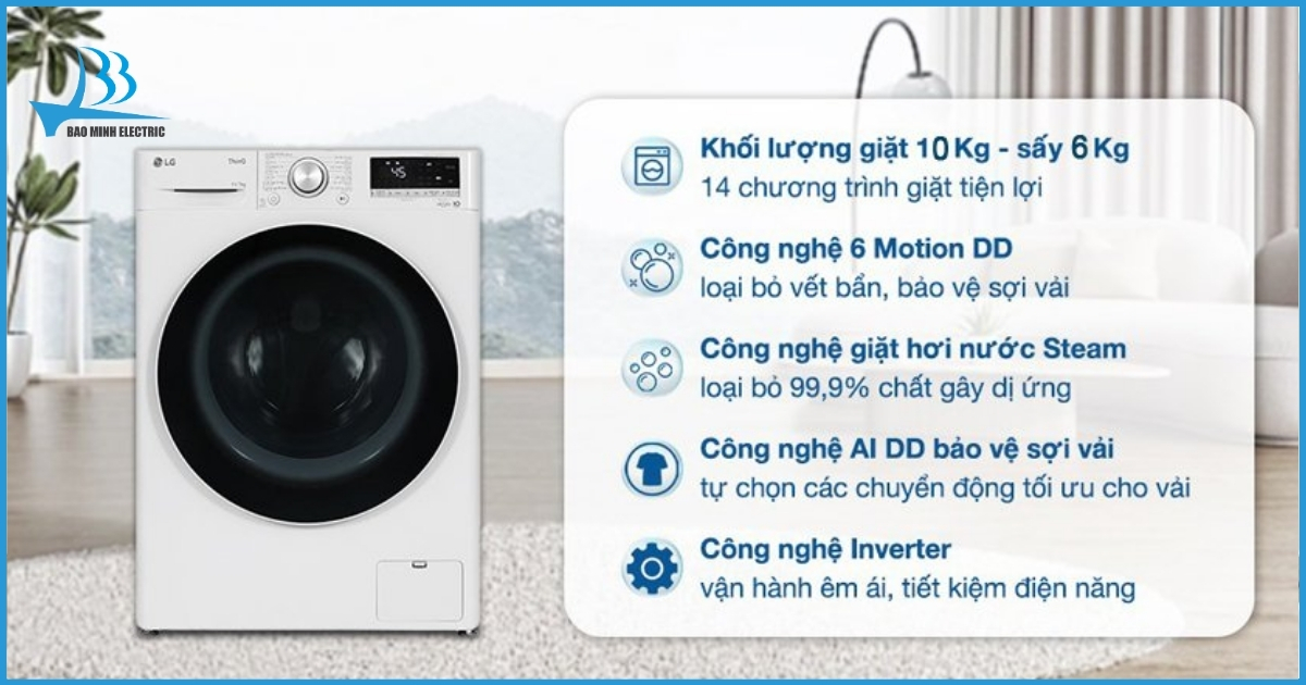 Máy giặt sấy LG AI DD Inverter giặt 10kg - sấy 5kg FV1410D4W1