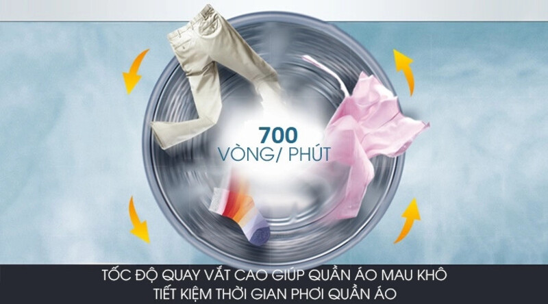 Máy giặt Aqua AQW-S90CT.S có tốc độ vắt tối đa 700 vòng/phút
