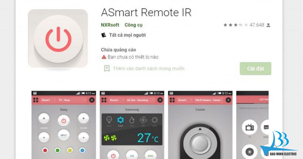 Điều khiển qua app ASmart Remote IR