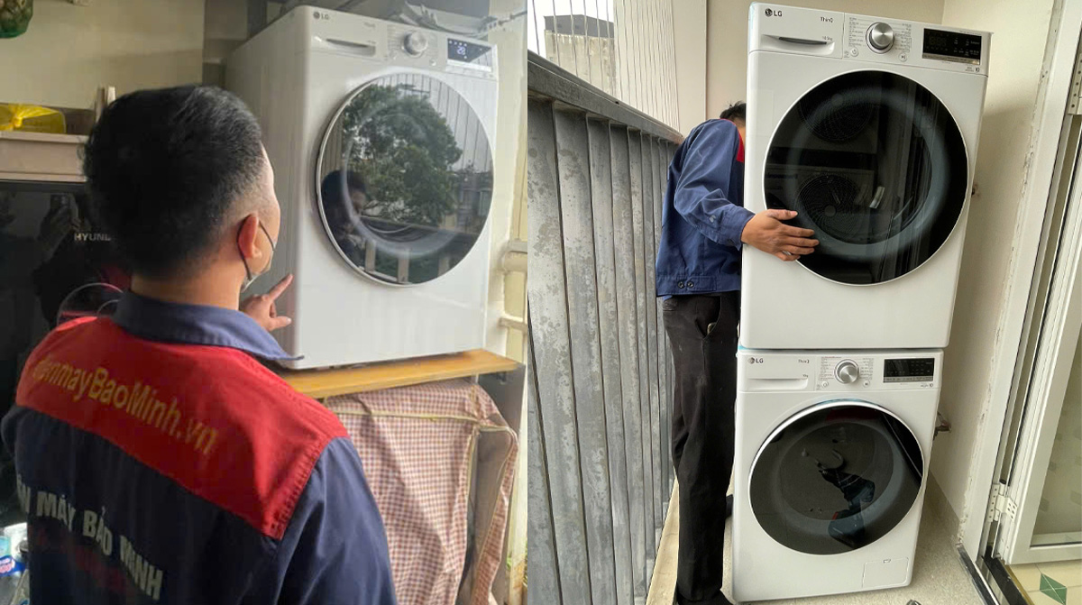 Điện máy Bảo Minh lắp đặt máy sấy quần áo LG DVHP50W