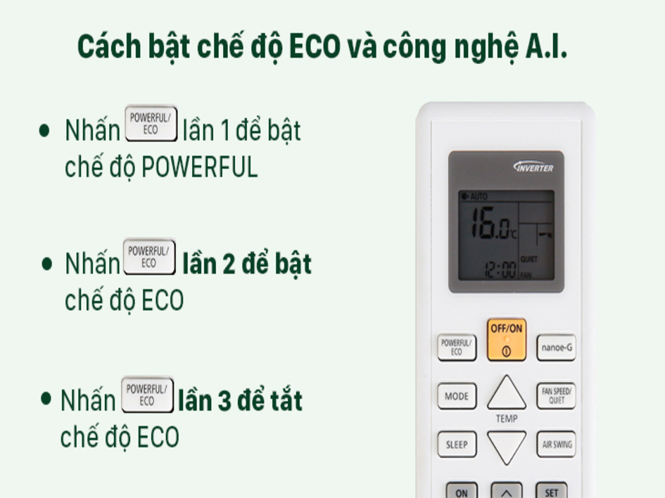 Bật chức năng ECO trên điều hoà Panasonic