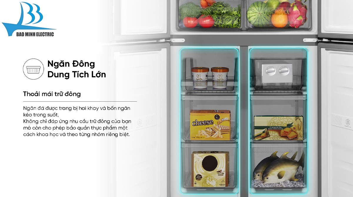 Ngăn đông dung tích lớn tủ lạnh Hisense