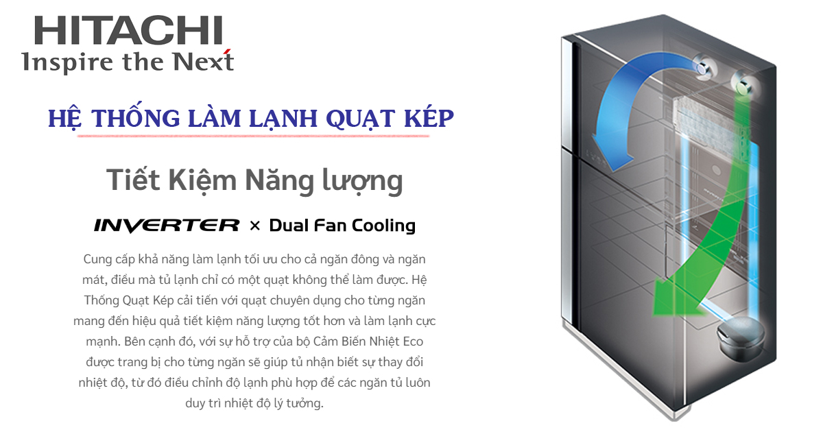 Tủ lạnh Hitachi hệ thống quạt kép độc lập