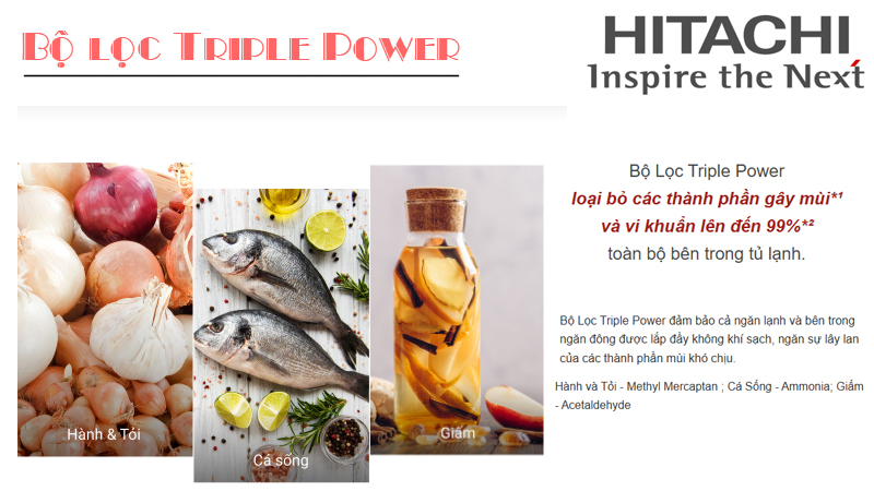 Tủ lạnh Hitachi bộ lọc Triple Power diệt khuẩn, khử mùi hiệu quả cao