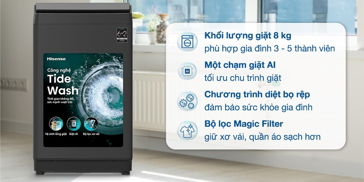 Công nghệ máy giặt Hisense WT80F30