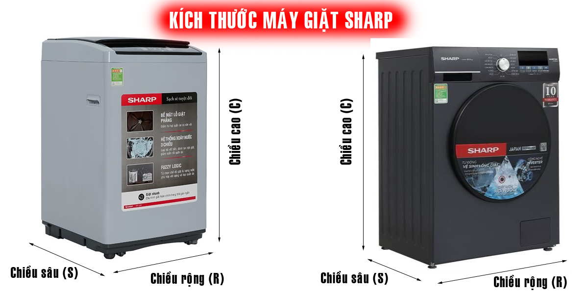 Kích thước máy giặt Sharp