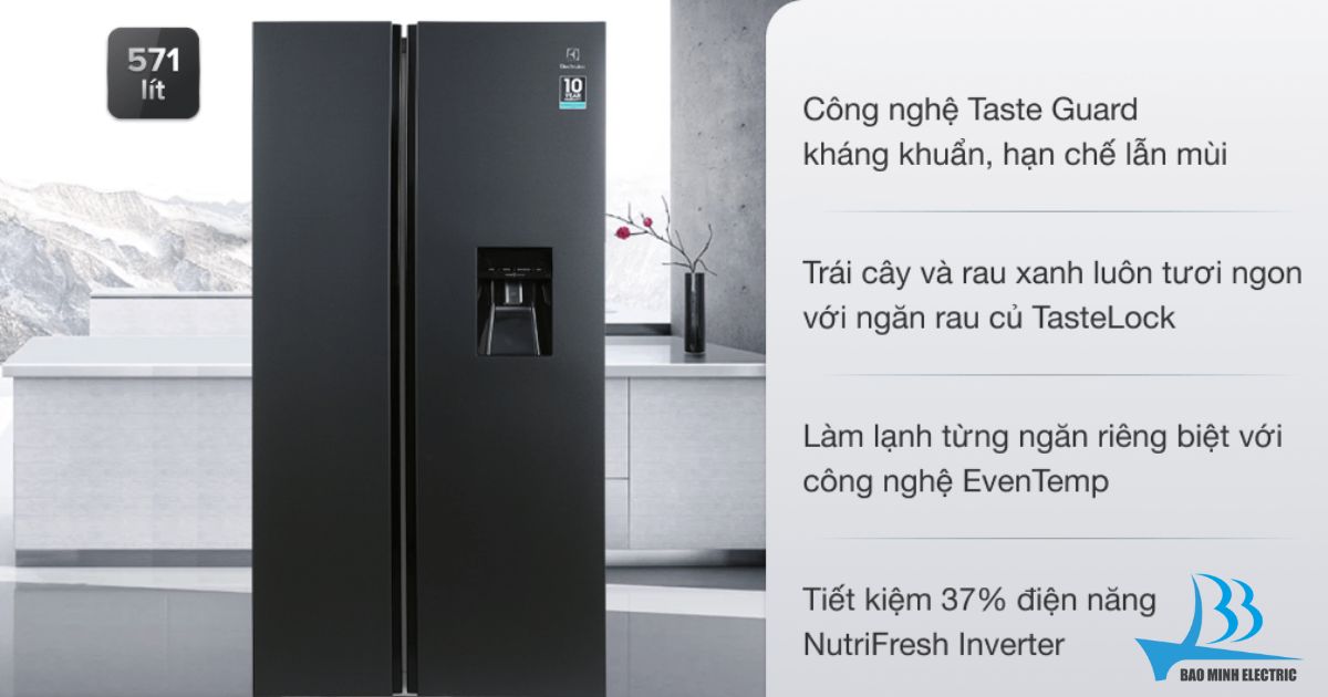 Tủ lạnh side by side 571L ESE6141A-BVN màu đen nhám