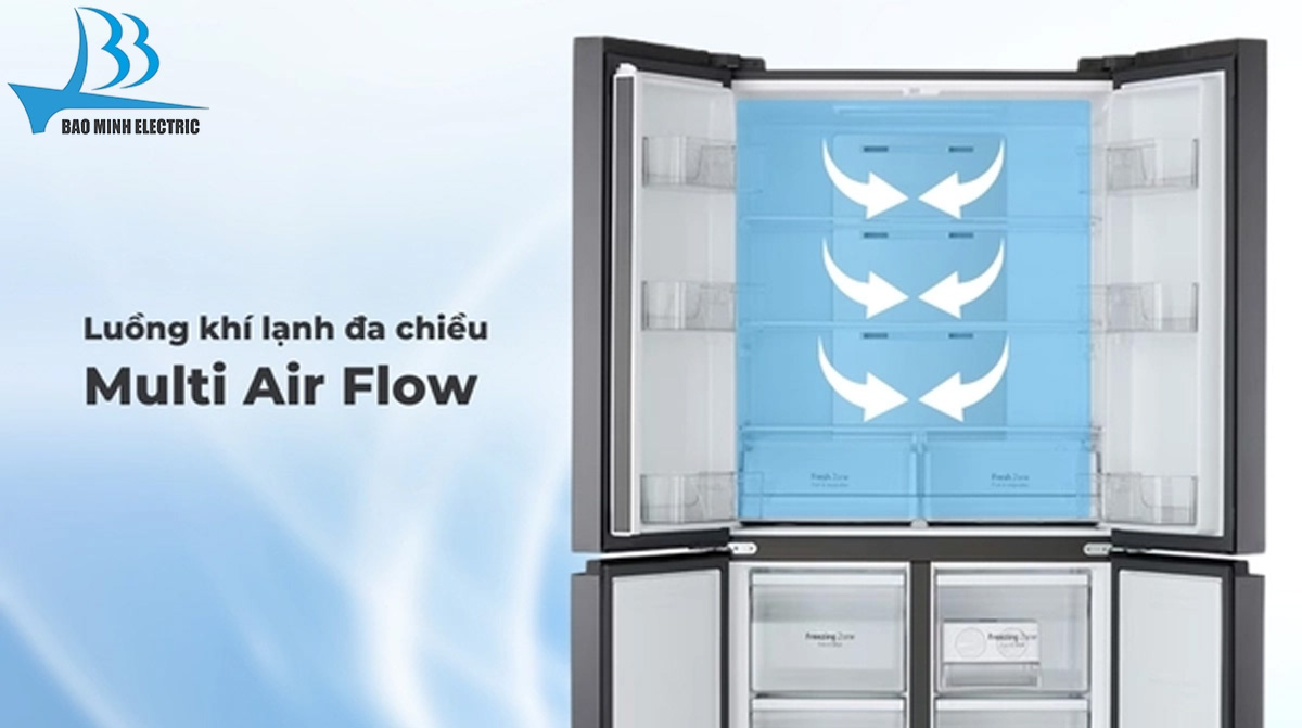 Công nghệ làm lạnh đa chiều Multi Air Flow phân phối khí lạnh đều khắp các ngăn tủ
